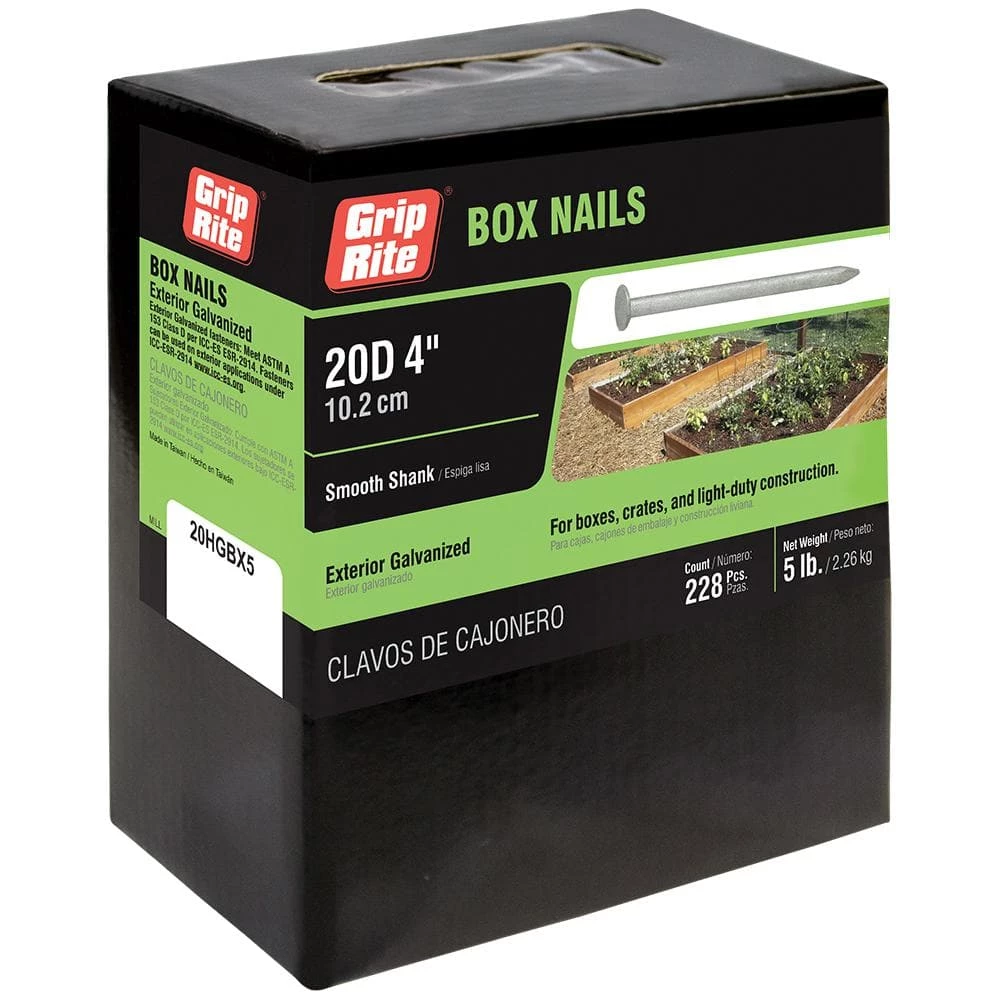 Grip-Rite #9 x 4 in. 20-Penny Hot-Galvanized Box Nails (5 lb.-Pack) 1 Grip-Rite #9 x 4 in. 20-Penny Hot-Galvanized Box Nails (5 lb.-Pack)