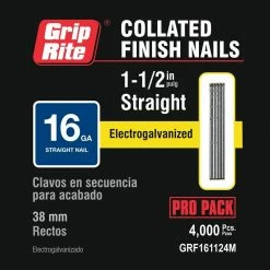 Grip-Rite 1-1/2 in. 16-Gauge Electro-Galvanized Straight Finish Nails (4,000 Per Box) -Hardware Essentials Sales Store grip rite collated finishing nails grf161124m 4f 1000