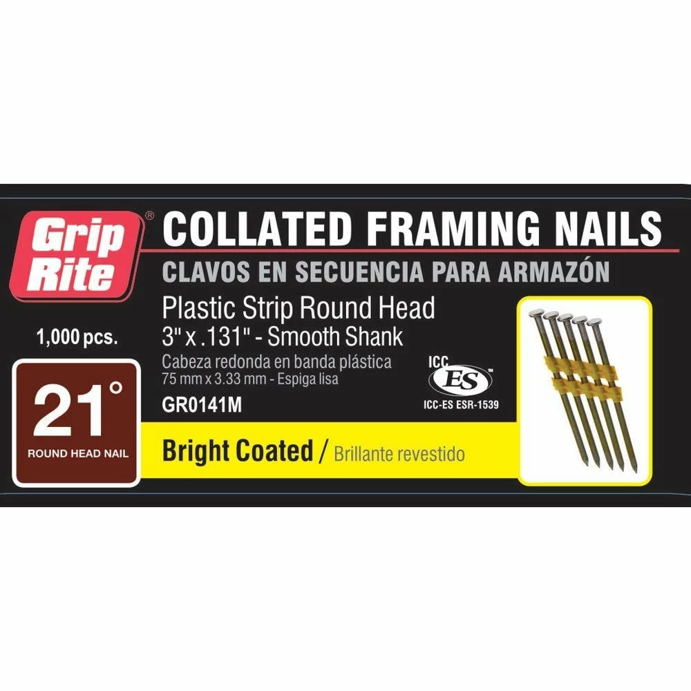 Grip-Rite 3 in. x 0.131 in. Plastic Brite Vinyl-Coated Smooth Shank Nails (1,000 per Box) 4 Grip-Rite 3 in. x 0.131 in. Plastic Brite Vinyl-Coated Smooth Shank Nails (1,000 per Box) - Image 4