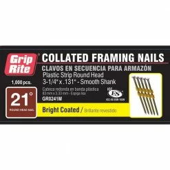 Grip-Rite 3-1/4 in. x 0.131-Gauge Brite Vinyl-Coated Smooth Shank Plastic Framing Nails (1,000 per Box) -Hardware Essentials Sales Store grip rite collated framing nails gr0241m c3 1000