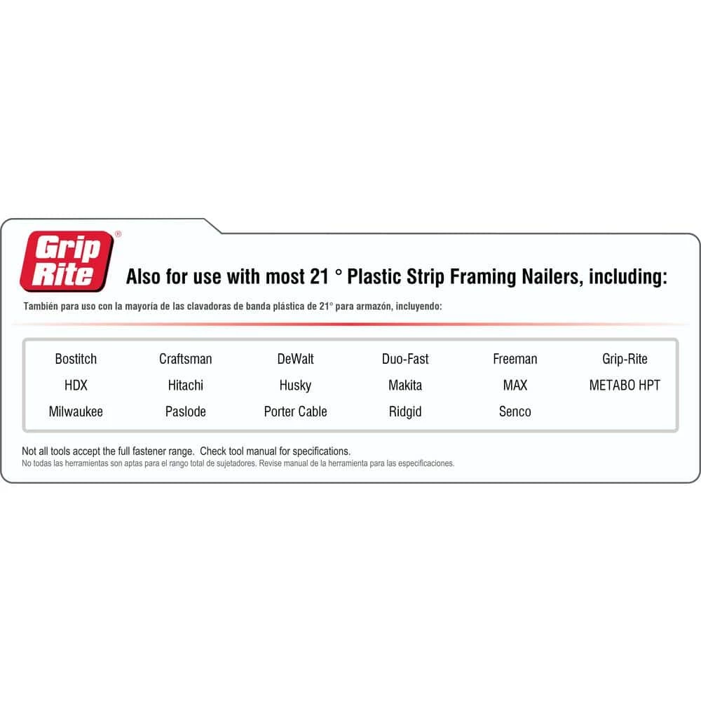 Grip-Rite 2 in. x 0.113-Gauge 21 in. Plastic Exterior Galvanized Round Head Ring Shank Nails (5,000 per Box) 5 Grip-Rite 2 in. x 0.113-Gauge 21 in. Plastic Exterior Galvanized Round Head Ring Shank Nails (5,000 per Box) - Image 5