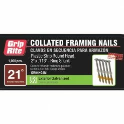 Grip-Rite 2 in. x 0.113-Gauge Galvanized Steel Ring Plastic Round Framing Nails (1,000 per Box) -Hardware Essentials Sales Store grip rite collated framing nails gr04hg1m c3 1000