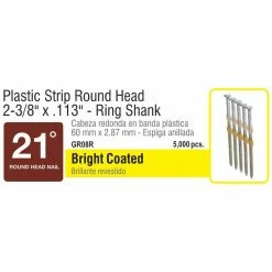 Grip-Rite 2-3/8 in. x 0.113 in. 21-Degree Plastic Bright Coated Ring Shank Round Head Nails (5,000 Per Box) -Hardware Essentials Sales Store grip rite collated framing nails gr08r 44 1000