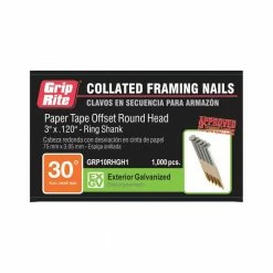 Grip-Rite 3 in. x 0.120 in. Paper Collated Hot-Galvanzied Framing Nails (1,000 per Pack) -Hardware Essentials Sales Store grip rite collated framing nails grp10rhgh1 4f 1000
