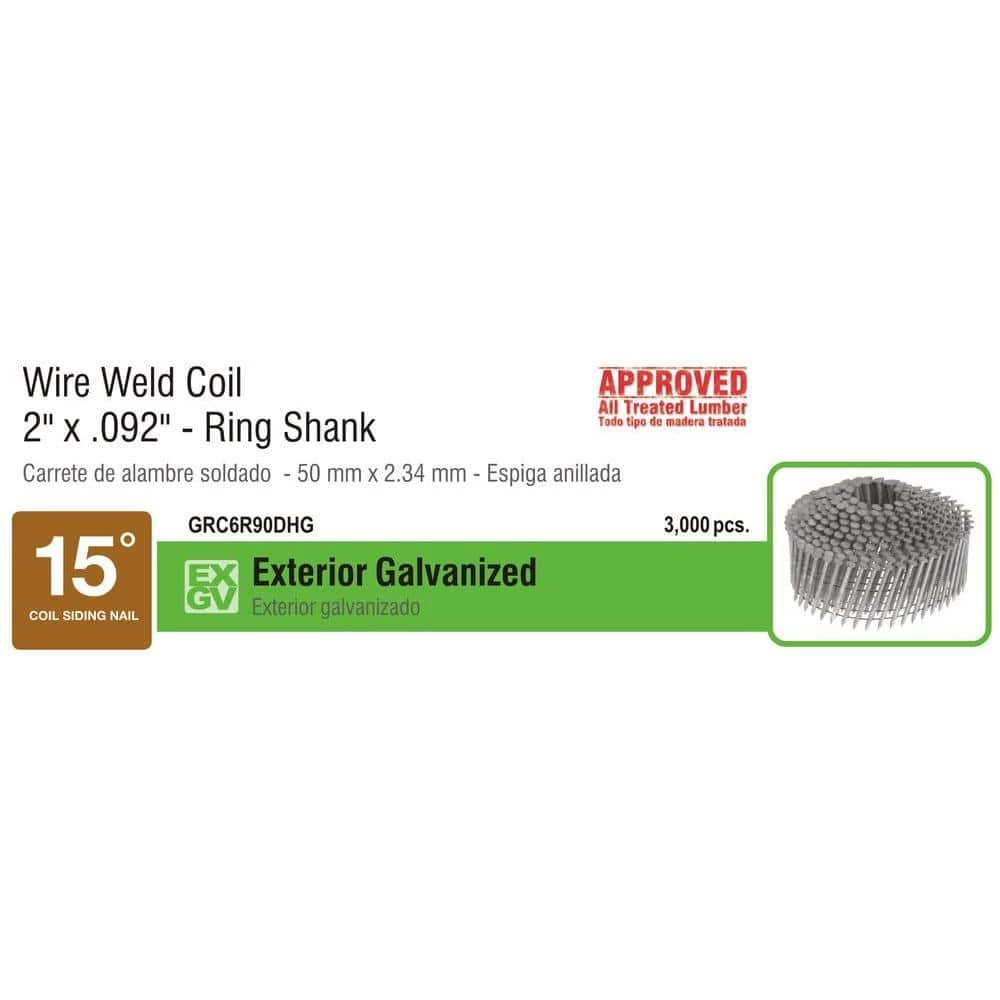 Grip-Rite 2 in. x 0.092 in. 15 Deg. Wire Collated Hot Galvanized Ring Shank Nails (3,000-Pack) 4 Grip-Rite 2 in. x 0.092 in. 15 Deg. Wire Collated Hot Galvanized Ring Shank Nails (3,000-Pack) - Image 4