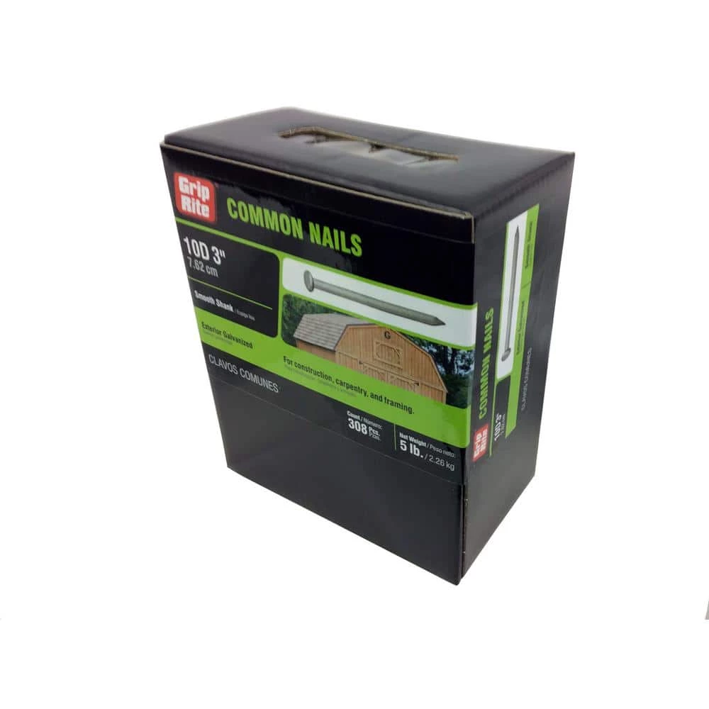 Grip-Rite #10-1/2 x 3 in. 10-Penny Galvanized Steel Common Nails (5 lb.-Pack) 1 Grip-Rite #10-1/2 x 3 in. 10-Penny Galvanized Steel Common Nails (5 lb.-Pack)