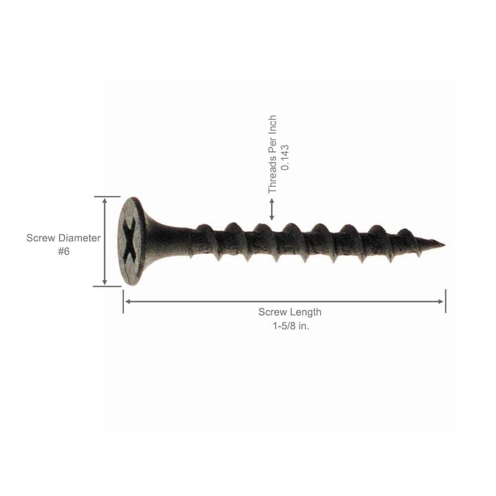 Grip-Rite #6 x 1-5/8 in. Philips Bugle-Head Coarse Thread Sharp Point Drywall Screw (1 lb./Pack) 2 Grip-Rite #6 x 1-5/8 in. Philips Bugle-Head Coarse Thread Sharp Point Drywall Screw (1 lb./Pack) - Image 2