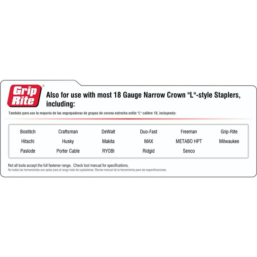 Grip-Rite 1-1/4 in. x 1/4 in. 18-Gauge Electrogalvanized L Style Narrow Crown Staples (5,000 Per Box) 8 Grip-Rite 1-1/4 in. x 1/4 in. 18-Gauge Electrogalvanized L Style Narrow Crown Staples (5,000 Per Box) - Image 8