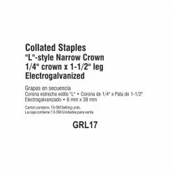 Grip-Rite 1-1/2 in. x 1/4 in. 18-Gauge Electrogalvanized L Style Narrow Crown Staples (5,000- Per Box) -Hardware Essentials Sales Store grip rite pneumatic staples grl17 44 1000