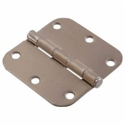 Hardware Essentials 3-1/2 in. Satin Nickel Residential Door Hinge with 5/8 in. Round Corner Removable Pin Full Mortise (5-Pack)