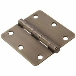 Hardware Essentials 3-1/2 in. Antique Brass Residential Door Hinge with 1/4 in. Round Corner (9-Pack)