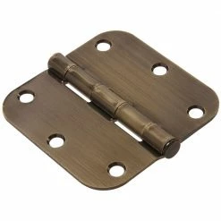 Hardware Essentials 3-1/2 in. Antique Brass Residential Door Hinge with 5/8 in. Round Corner Removable Pin Full Mortise (9-Pack)