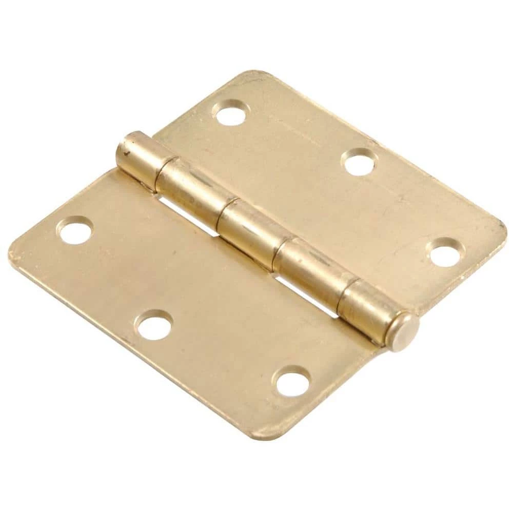 Hardware Essentials 3-1/2 in. Satin Brass Residential Door Hinge with 1/4 in. Round Corner Removable Pin Full Mortise (18-Pack) 1 Hardware Essentials 3-1/2 in. Satin Brass Residential Door Hinge with 1/4 in. Round Corner Removable Pin Full Mortise (18-Pack)