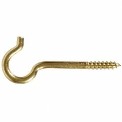 Hardware Essentials 0.192 x 3-3/8 in. Solid Brass Round Ceiling Type Screw Hook (10-Pack)